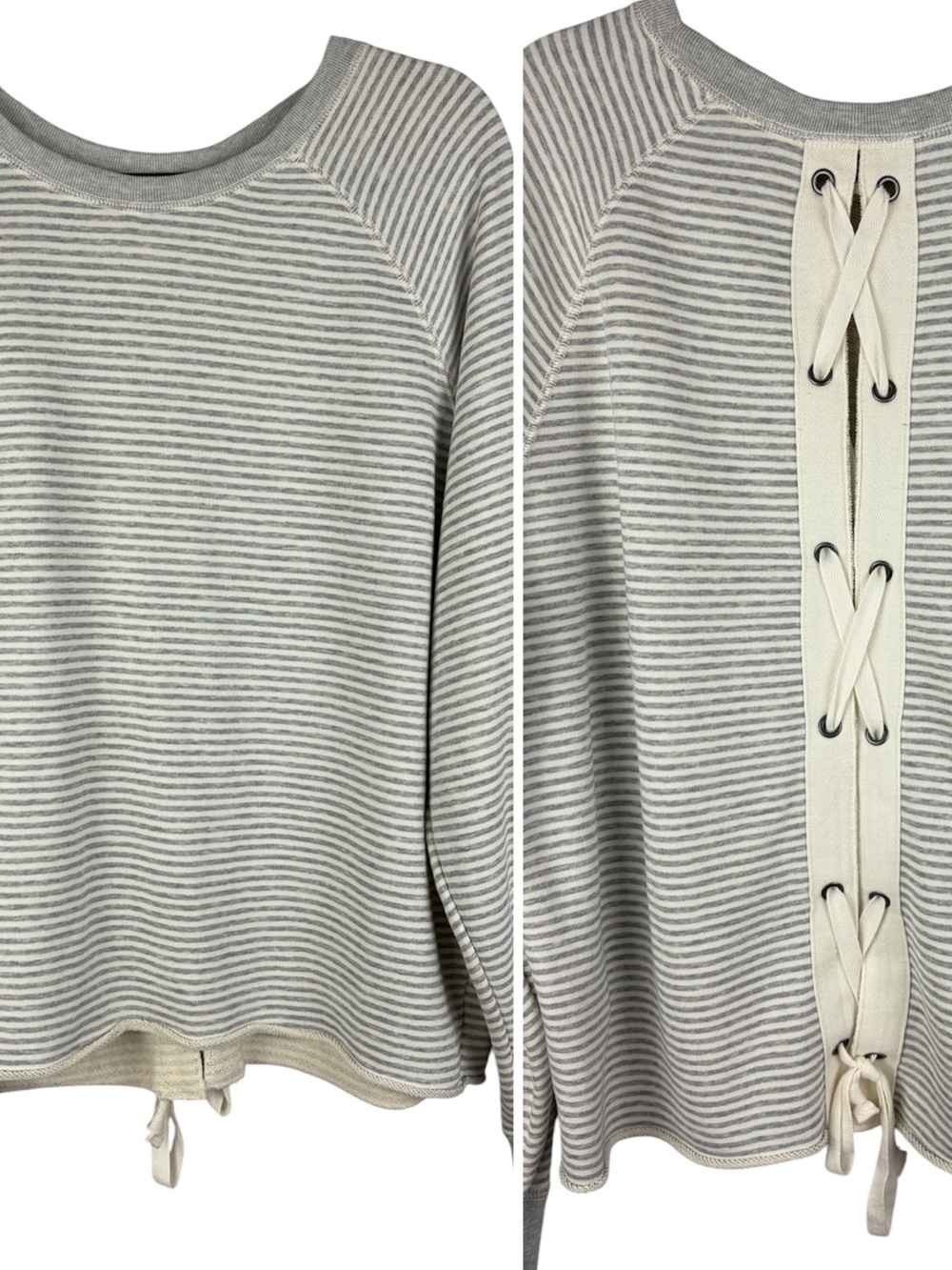 Abercrombie & Fitch XL Striped Lace Up Back Sweatshirt Cotton Blend